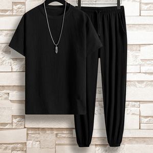 Ensemble T-shirt et pantalon décontracté pour homme en soie glacée à séchage rapide, coupe ample, respirant, idéal pour l'été – Personnalisation OEM - Product Image 3