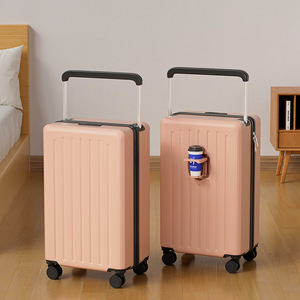 Unisex Rolling <b>Suitcase</b> 20 Inch Silent Universal Wheels Cup Holder Zipper Closure Business Travel Carry On Luggage Solid Color - Product Image 1