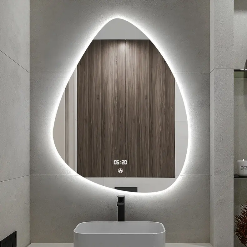 حار بيع الزخرفية قطرة الماء شكل خاص الأزياء الفضة البيضاوي الحمام المرحاض فرملس مرآة حائط