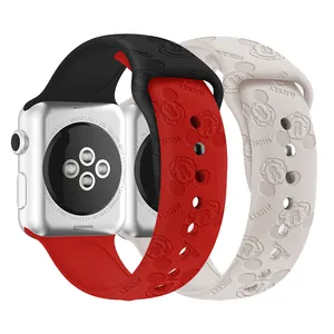 Mickey Minnie Laser tali silikon ukir untuk iwatch seri ultra 49mm cetak Logo timbul ukiran silikon Apple Watch Band