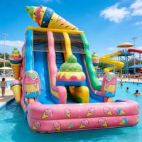 Toboggan aquatique gonflable à trois voies sur le thème des bonbons et de la crème glacée, en PVC écologique, équipement de jeu pour enfants, aventure sucrée, qualité commerciale