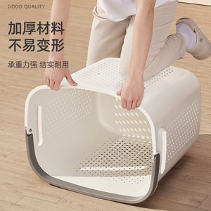 Laundry <b>Basket</b> Rectangle Cream <b>White</b> Portable Dirty Clothes <b>Storage</b> Home Bathroom Clothing Organizer - Product Image 2