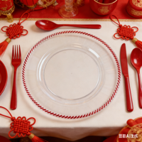 Assiette de présentation ronde personnalisée en plastique transparent et perles dorées, design moderne, durable et écologique, vente en gros