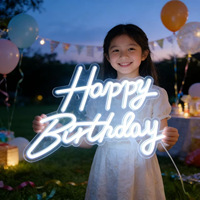 Letras Luminosas LED de Acrílico Estilo Inglés con Neón, Decoraciones de Pared para Bodas, Feliz Cumpleaños
