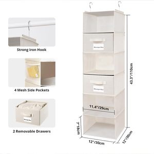 1 Pack 6 Shelf Hanging Closet Organizer With Drawers And Pockets For Clothes <b>Shoes</b> Bedroom <b>Storage</b> - Product Image 3