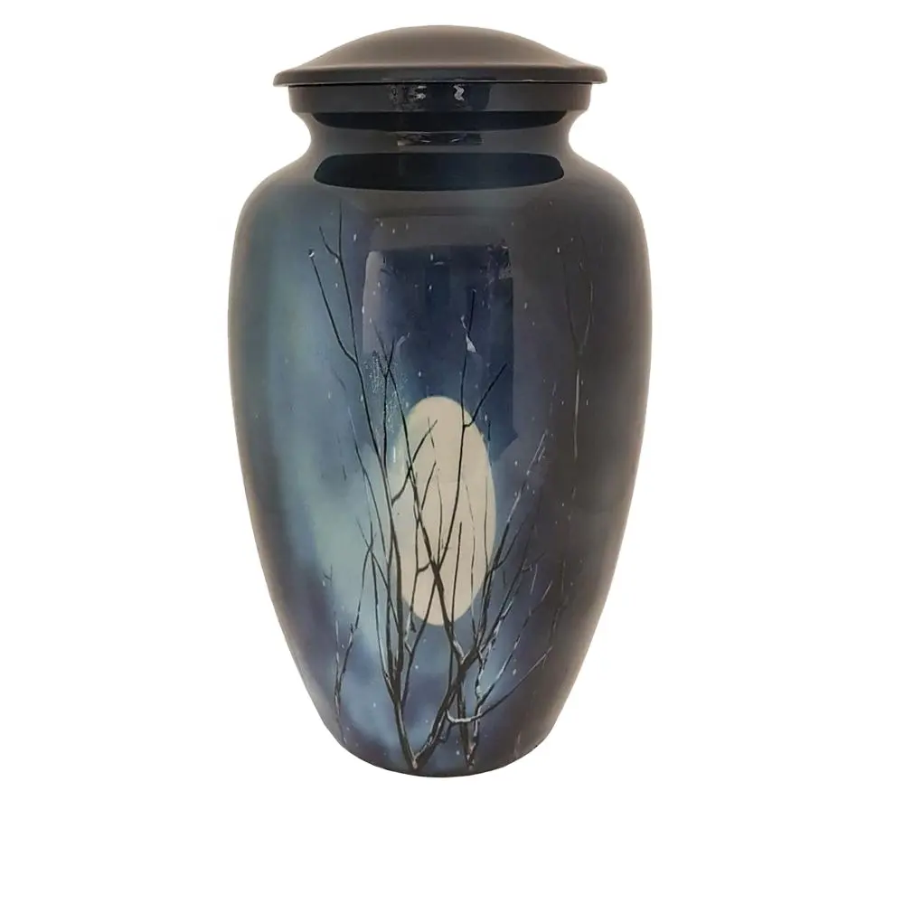 European Creation Urn Time of Dusk Moonlight Printed Scene Cremation aluminum Urn For Human Ashes