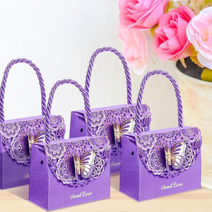 B409 Mariposas Monedero Fiesta Favor Cajas Goodie Bolsas Candy Treat Boda Cumpleaños Despedida de soltera Suministros de regalo Bolsa púrpura en caja - Product Image 4