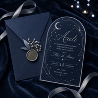 Ensemble d'invitations Quinceañera en acrylique bleu nuit céleste avec sceau de cire argenté