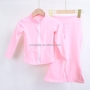 이잉 부티크 여자아이 귀여운 아동복 세트 도매 캐주얼 가을 단색 프린트 긴팔 요가복 - Product Image 2