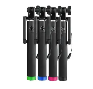 Bastão de selfie monopé flexível, temporizador com fio, vara de selfie para celular, com muitas cores, em estoque