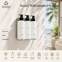Ensemble de distributeurs de savon muraux Grand Wall, shampoing, après-shampoing, gel douche, bouteilles rechargeables de 300 ml, acier inoxydable, hôtel