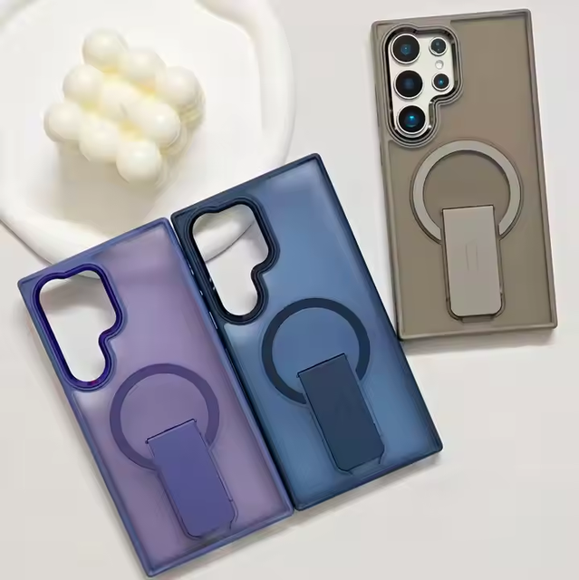 AilesTecca Folding Stand Bracket Magnetic Phone Case for Samsung S23 S24 S25 Ultra Plus Matte Translucent Shockproof Bumper