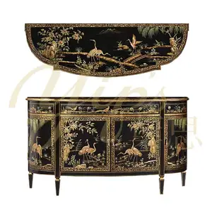 Yips LDC-0932 Chinoiserie Style Handpainted White-Crane Pattern Classical Livingroom Decoration Luxury Side Cabinet