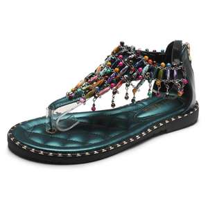 <span class=keywords><strong>Fabricant</strong></span> de gros sandales bohèmes femmes été nouvelles chaussures plates tout-aller strass orteil chaussures romaines sandales pour femmes - Product Image 5