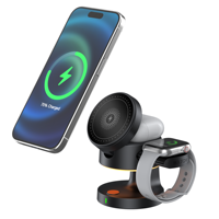 Chargeur sans fil magnétique pliable 15W avec Type-C pour téléphone, montre, écouteurs, lumière LED nocturne, support de bureau rotatif 3 en 1