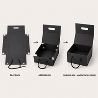Boîte cadeau noire mate avec poignée en corde, impression personnalisée, fermeture magnétique rigide, pliable, dorure à chaud, vente en gros, emballage plat d'usine