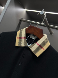 <span class=keywords><strong>Polo</strong></span> a <span class=keywords><strong>maniche</strong></span> <span class=keywords><strong>lunghe</strong></span> da uomo in cotone 100% nero traspirante con risvolto, stile casual di lusso, ispirato a Burberry - Product Image 4