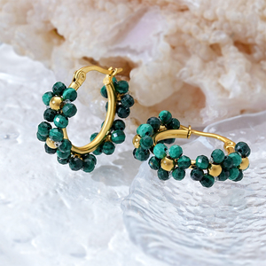 Pendientes de aro chapados en oro con cuentas de cristal verde, joyería de uso diario para mujer - Product Image 4