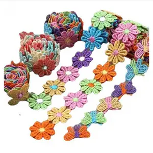 2.5cm Little Daisy Flowers Lace Double Color Embroidery Water Soluble Lace Trim Ribbon decorative water-soluble lace