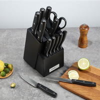 Ensemble de couteaux de cuisine Garwin Custom Luxury 14 pièces en acier inoxydable moderne avec manche en ABS noir et bloc à couteaux, compatible lave-vaisselle