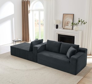 L-Shaped Convertible Modular Sectional <b>Sofa</b> Set Corduroy Fabric Deep-Seat No Assembly Required Comfy Sleeper Apartment Hotel - Product Image 3
