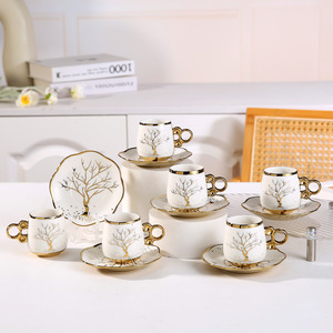 Hot Selling Electroplated Ceramic Coffee <b>Cup</b> <b>Sets</b> Arabic Tea <b>Cup</b> <b>Set</b> of 6 Pcs Small Espresso <b>Cup</b> and Saucer Gift <b>Set</b> - Product Image 3