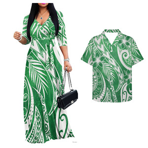 Completi coordinati per coppie: <span class=keywords><strong>Abito</strong></span> <span class=keywords><strong>lungo</strong></span> casual da donna con tasche e camicie hawaiane da uomo - Product Image 2