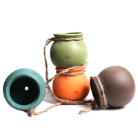 Set kustom dari 4 buah pot pot pot sukulen keramik kreatif pot bunga dinding gantung dengan tali