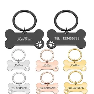 Drops hipping Metall Anti-Lost Dog ID Tag Gravierter Name Telefon nummer Personal isierte Edelstahl Bone Paw Tags
