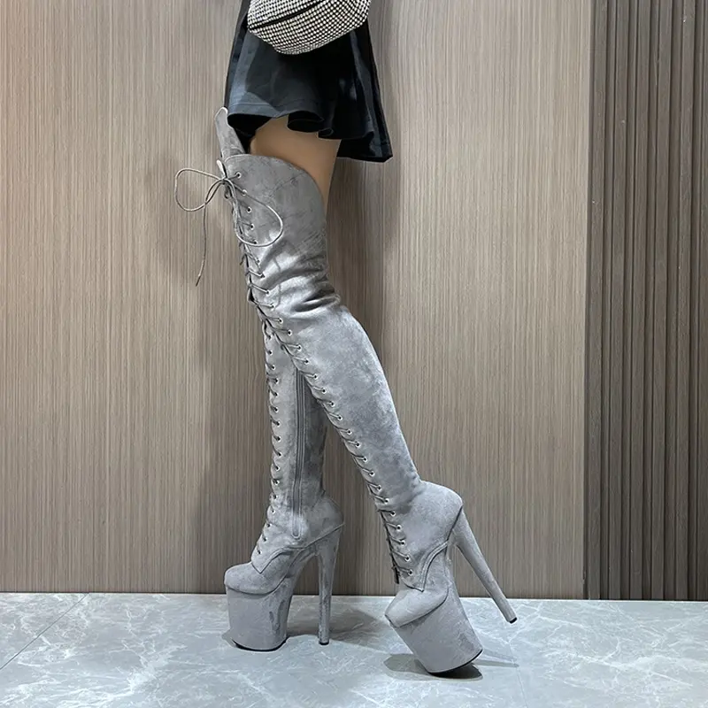 faux suede Thigh high fetish Exotic stripper pole heels platform dancer boots 20 cm 8" women high heel sexy over knee boots