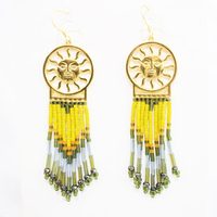 Boucles d'oreilles pendantes de style ethnique classique avec pendentif soleil, perles de riz Miyuki, longues franges, faites à la main, tissées