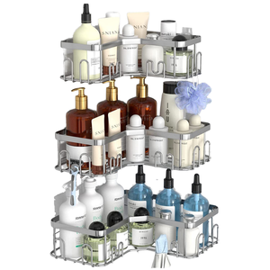 Dispensador de jabón de plata triangular de acero al carbono de estilo moderno, soporte de almacenamiento fácil de usar, sin tornillos, montado en la esquina del <span class=keywords><strong>baño</strong></span> del hogar del Hotel - Product Image 4