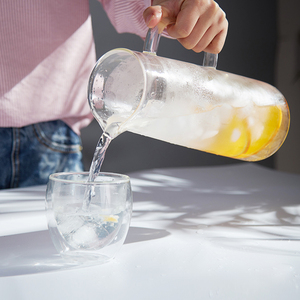 Haute Borosilicate Pichet D'eau En Verre/<span class=keywords><strong>Carafe</strong></span>/<span class=keywords><strong>Cruche</strong></span> et Couvercle En Bambou - Product Image 1