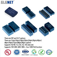 GLGNET SMT Transformator Isolasi Jaringan Fase Tunggal Filter RJ45 LAN Gulungan Tembaga Konstruksi Logam Multi-Pin Model