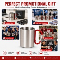 Vente en gros 220ml 300ml Camping en plein air Tasse de voyage pour café Cadeau promotionnel à double paroi Tasse à poignée mousqueton en acier inoxydable personnalisée
