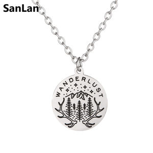 Stainless Steel Wanderlust Necklace Pine Tree Star Mountain Earth Necklace Travel Explore Jewelry - Product Image 6