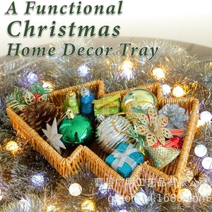 Christmas Tree Woven <b>Basket</b> Beige Polygonal Shape Food Container Snack Storage <b>Tray</b> - Product Image 3