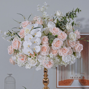 Couronne de fleurs roses et blanches, centre de table romantique, boule de fleurs artificielles, décoration de mariage, ornement de table de fond - Product Image 2