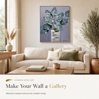 Peinture acrylique de haute qualité, feuilles vertes, vase, toile peinte à la main, forme irrégulière, pierre naturelle, art mural minimaliste