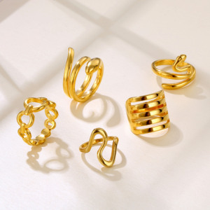 Anello Bussola in Acciaio Inox 18K all'Ingrosso, Gioielli in Oro, Design a Serpente, Anello Geometrico Inciso per Uomo e Donna - Product Image 5