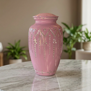 Luxury <b>Pink</b> Decorative Metal Vase Ornate Flower Vase with Silver Embellishment Lidded <b>Home</b> <b>Decor</b> Urn Table Centerpiece - Product Image 1