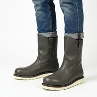 Bottes de travail en cuir pour hommes, couleur charbon, à enfiler, avec semelle compensée Goodyear Welt, vente en gros, OEM ODM, usine