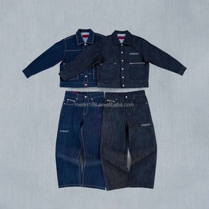 Custom Two Piece Jeans Suit for Men Design Button Jackets and Jeans <b>Pants</b> Set High Quality Raw Japanese Selvedge Denim Set - Product Image 1