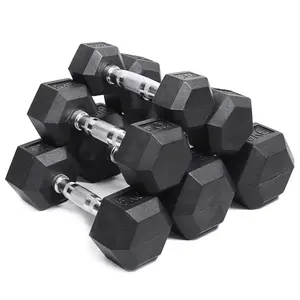 Wholesale Black Hex Rubber Dumbbell Coated Gym Dumbbell Pounds Fitness Weight Custom Logo Rubber Hexagon Dumbbells