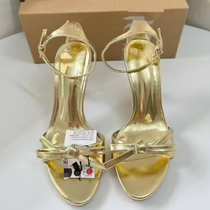 <b>Women's</b> <b>Shoes</b> New Style <b>Women</b> Summer <b>Shoes</b> <b>Fancy</b> High Thin Heels Custom Style Lady Bow Tie Heeled Sandals Gold Dress Sandals - Product Image 3