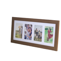 Cadre photo collage 4 ouvertures en bois de noyer avec passe-partout blanc, affichage mural horizontal, cadeau familial ou de mariage, vente en gros OEM