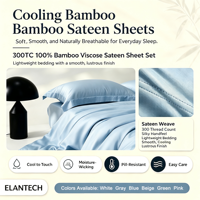 Parure de lit 4 pièces de luxe en bambou 300TC, drap-housse respirant et rafraîchissant, vente en gros
