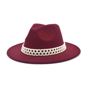 Sombrero Fedora de invierno de alta calidad con banda de perlas Fieltro de lana de poliéster de color sólido para fiesta de adultos apropiado - Product Image 6