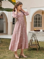 Boho Ditsy Floral couvert col en V bouton trois quarts évêque manches taille haute une ligne longue Maxi robe 2021 robes pour les femmes