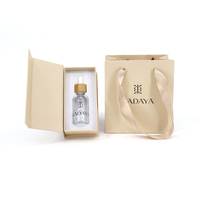 Botol Serum Wajah Kosmetik Kaca Transparan 30ml Kosong Mewah, Botol Minyak Esensial Rambut dengan Tutup Bambu dan Pipet, Dilengkapi Kotak/Kantong Kertas